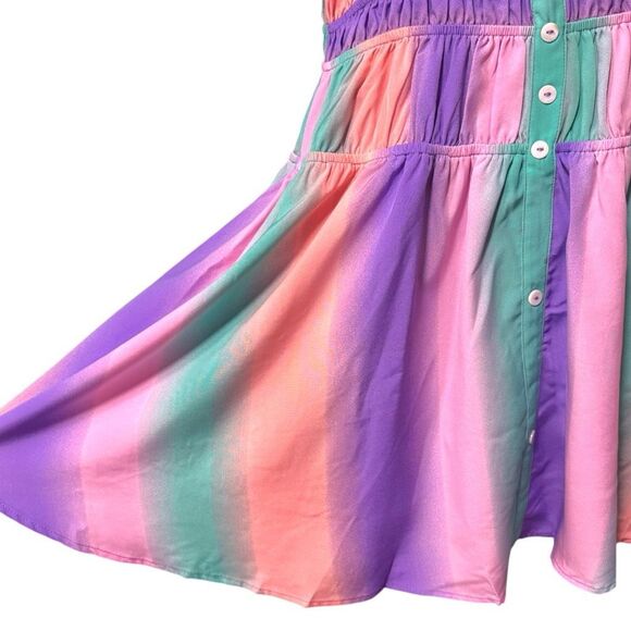Smocked Button-Front Mini Sundress | Pockets |Pastel Rainbow | Davi & Dani - Picture 14 of 16